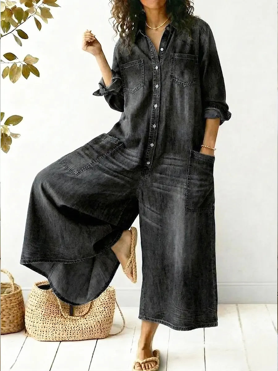 Harper | Women’s Relaxed Fit Button-Front Cotton Jumpsuit