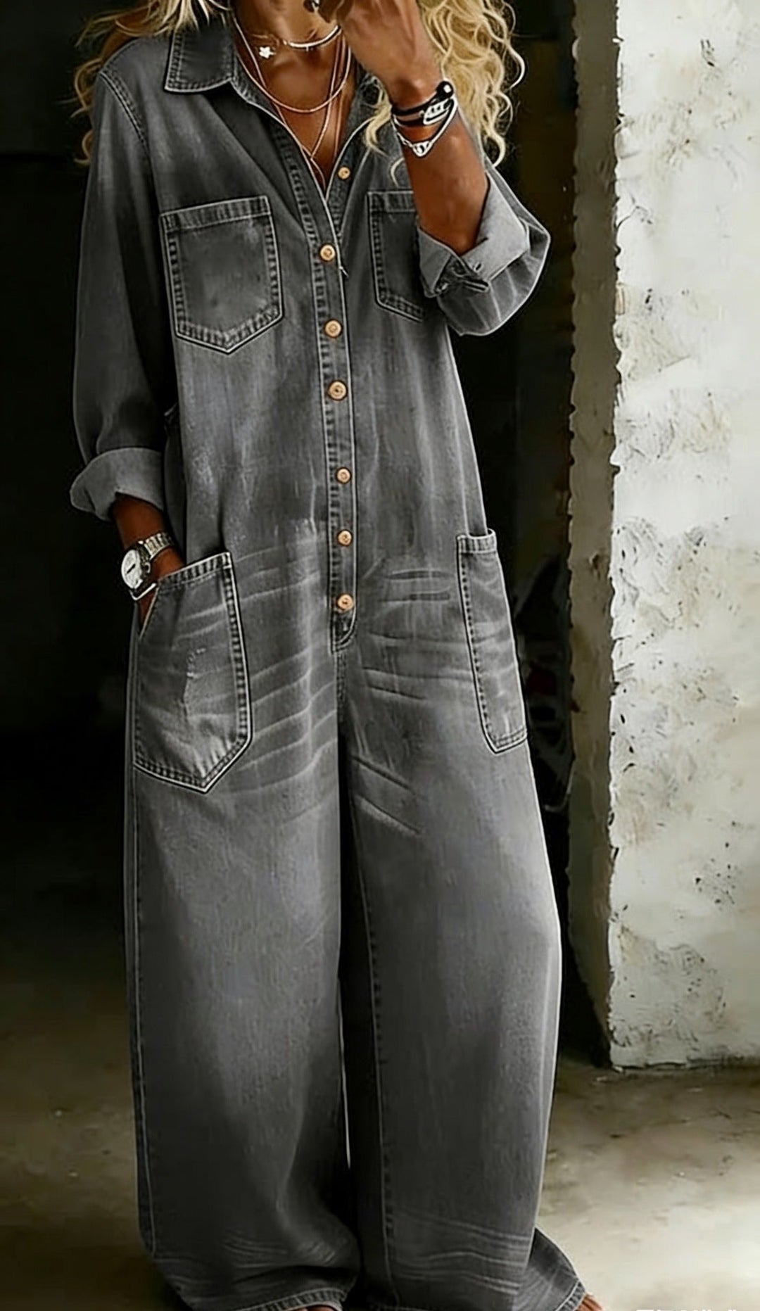 Harper | Women’s Relaxed Fit Button-Front Cotton Jumpsuit